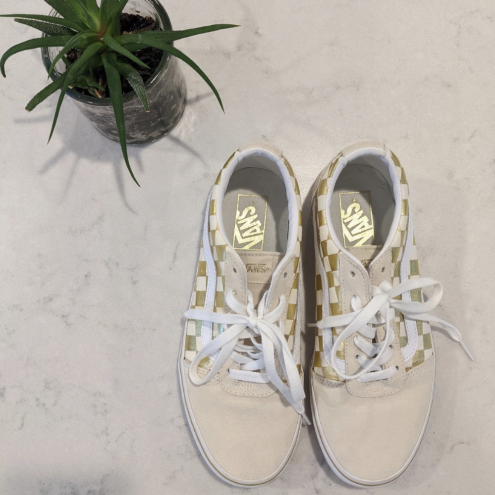 Vans Gold and Cream Checkered Shoes